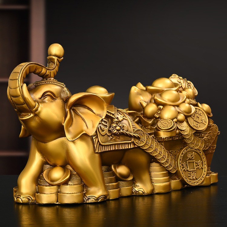 象拉元宝大象摆件象拉聚宝盆象拉财宝象拉车家居酒柜桌面装饰黄铜