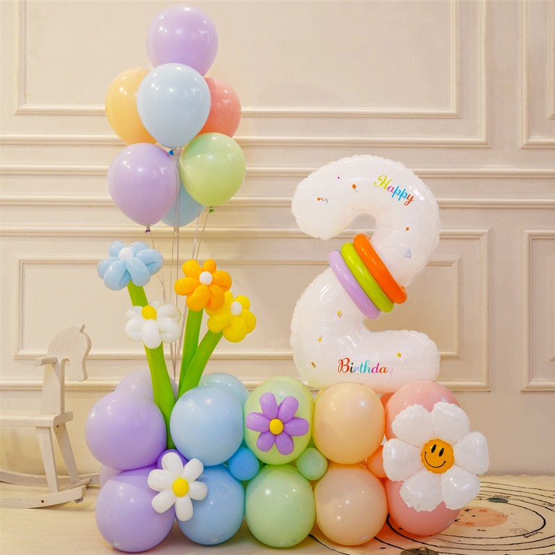 现货速发32寸白色数字儿童宝宝2岁生日气球3周岁派对场景布置装饰