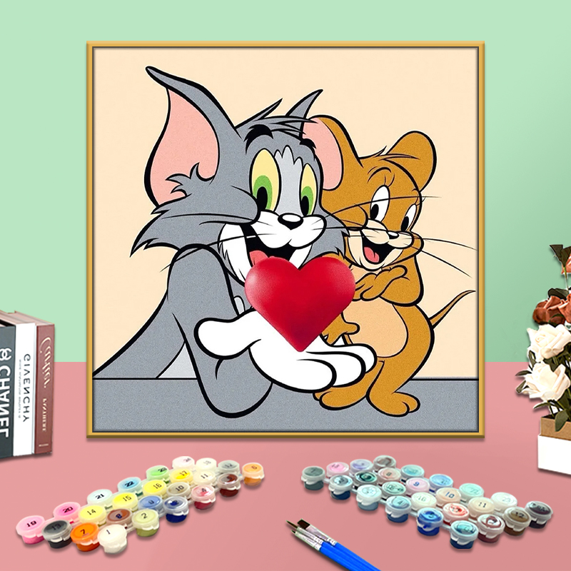 猫和老鼠数字油画diy填色汤姆杰瑞卡通动漫头像插画简单涂色挂画