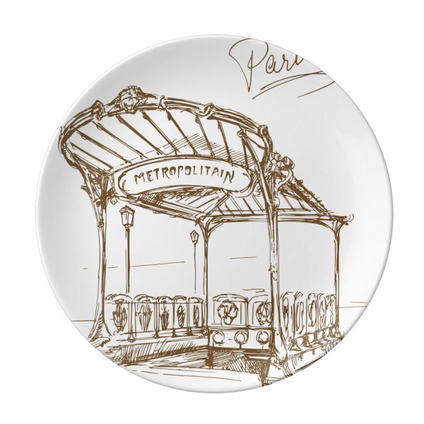 大都会地铁站法国巴黎地标图案陶瓷餐盘子8寸月光盘餐具家居礼物