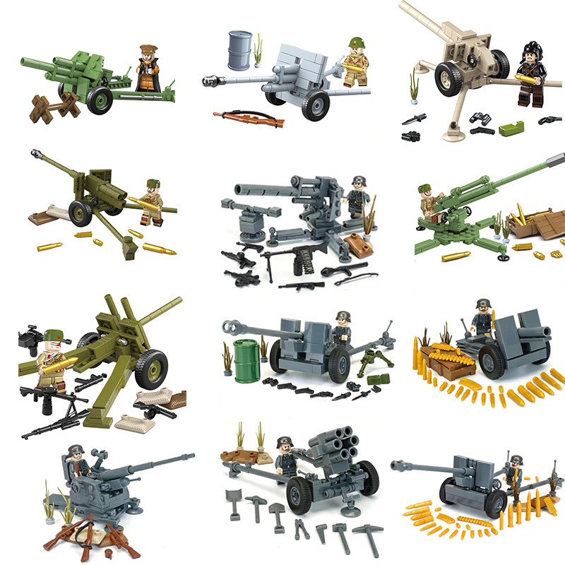 全冠积木玩具拼装益智模型小颗粒德苏高射炮反坦克炮MOC场景装备