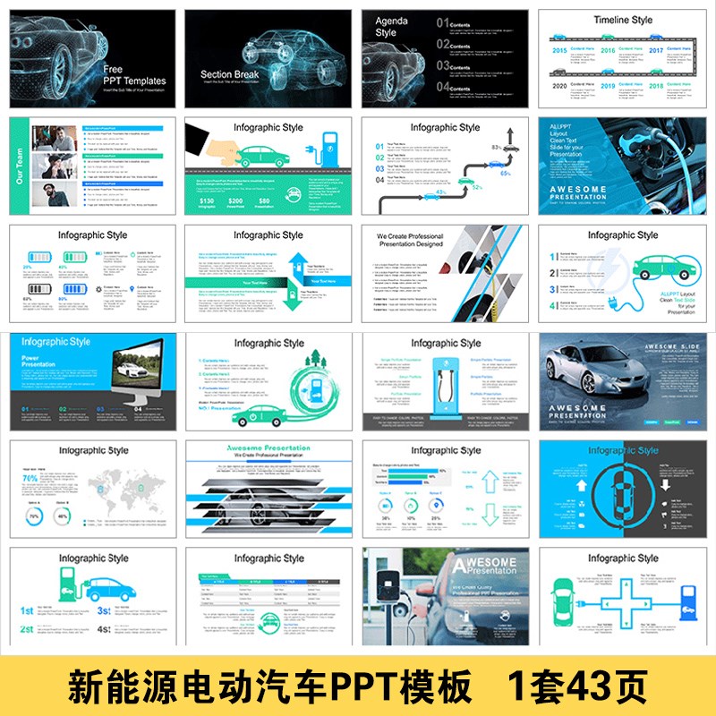 新能源电动汽车PPT模板 充电桩市场营销行业数据分析报告幻灯片