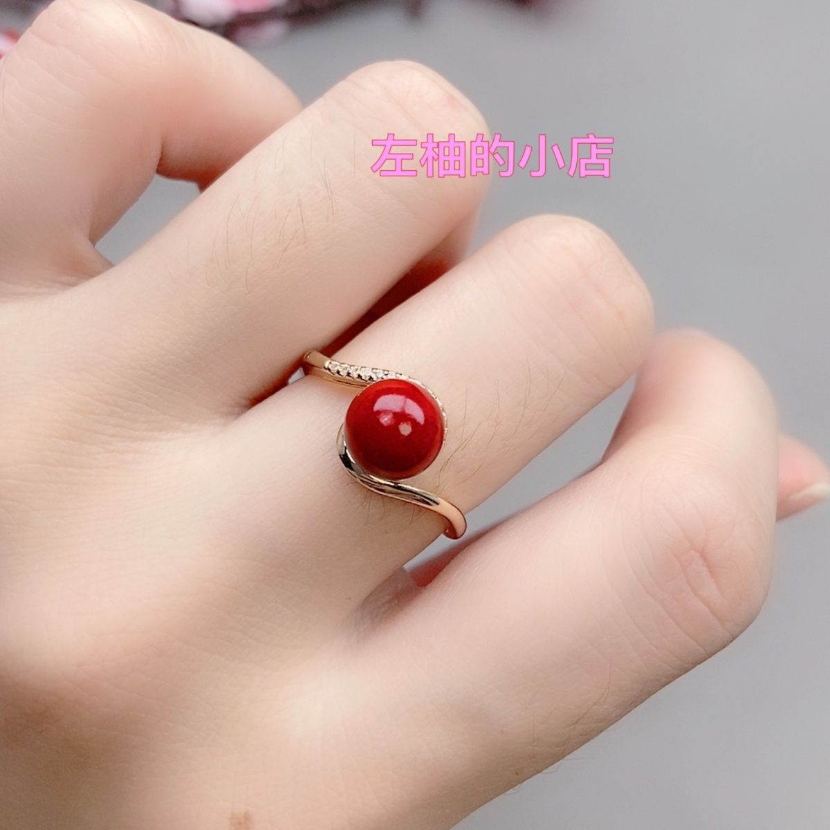 天然台湾朱砂紫金砂红色戒指银镶指环活口可时尚时尚百搭款式珍珠
