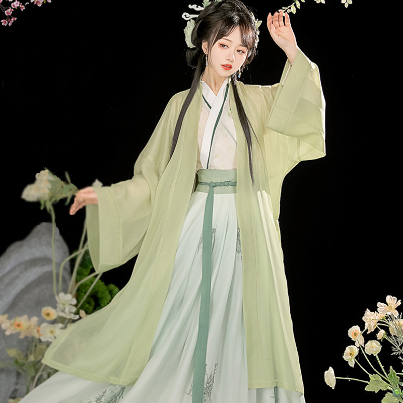 古装宋朝宋制宋代古筝演出服中国风初中生绿色复原款礼服少女汉服