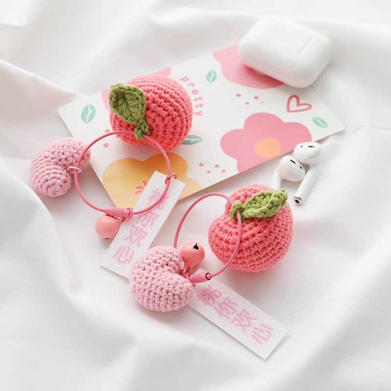 桃你欢心 送女朋友毛线编织针织手工钥匙扣可爱玩偶桃子包包挂件