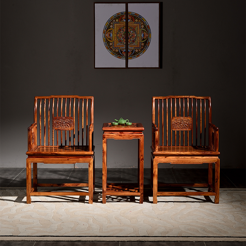 万森灵【明式笔杆椅】非洲酸枝中式红木沙发组合坐具实木明式客厅