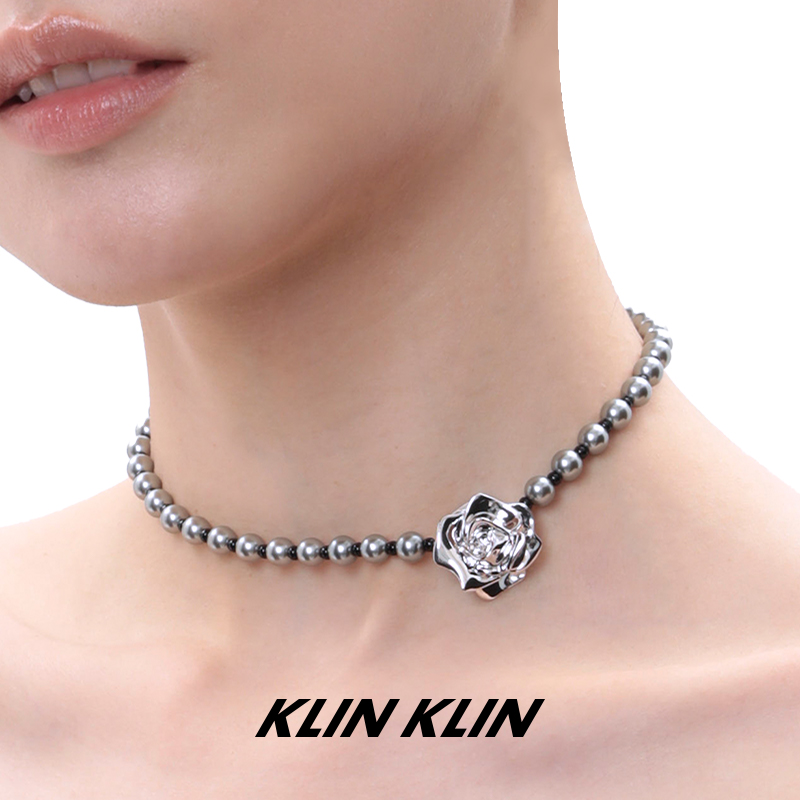 KLINKLIN玫瑰灰色珍珠chocker颈链锁骨链女项链韩版小众设计感ins
