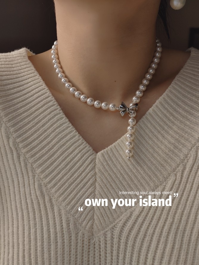 Isla孤岛明星同款珍珠项链一条多戴可调节小众轻奢蝴蝶结饰品