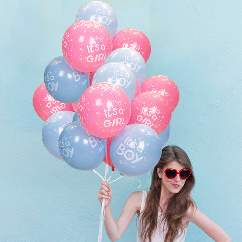 男宝女宝印花乳胶气球蓝色BOY男孩粉色GIRL女孩生日派对装饰布置