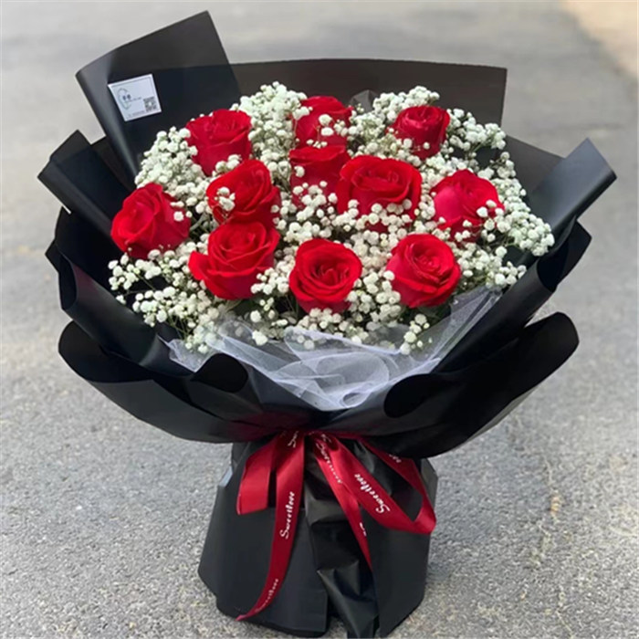 【一生最爱】11朵红玫瑰满天星花束只送潍坊鲜花花店送花上门情人