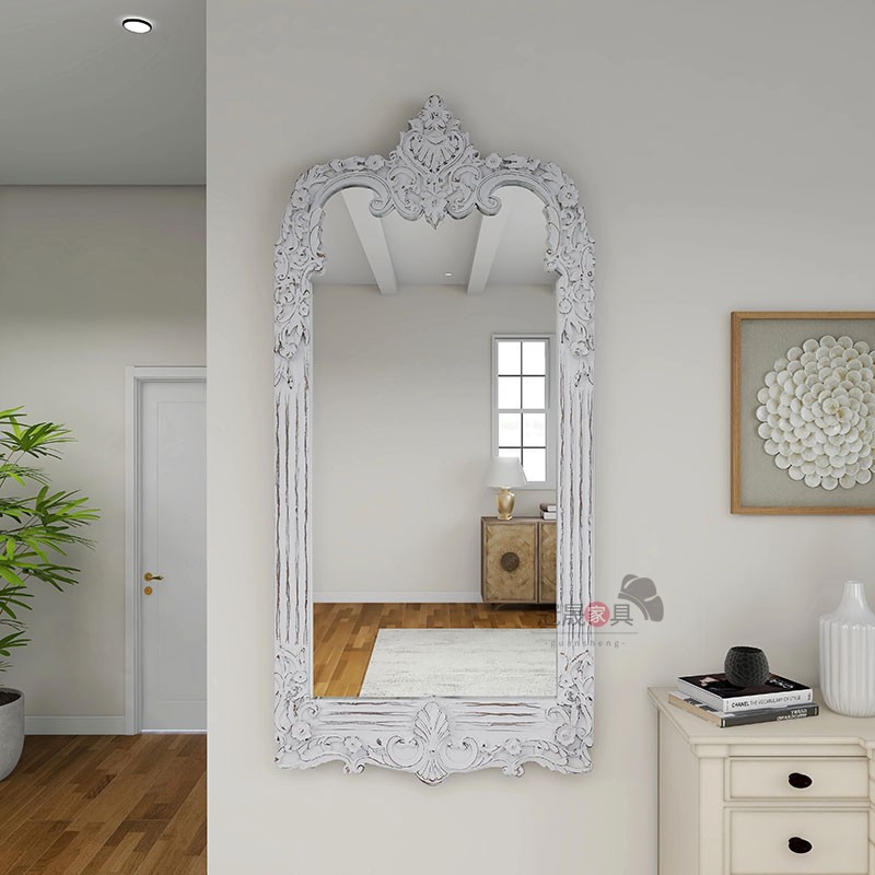 欧式雕花全身镜挂墙客厅卧室家用轻奢法式复古异形穿衣镜壁挂定制