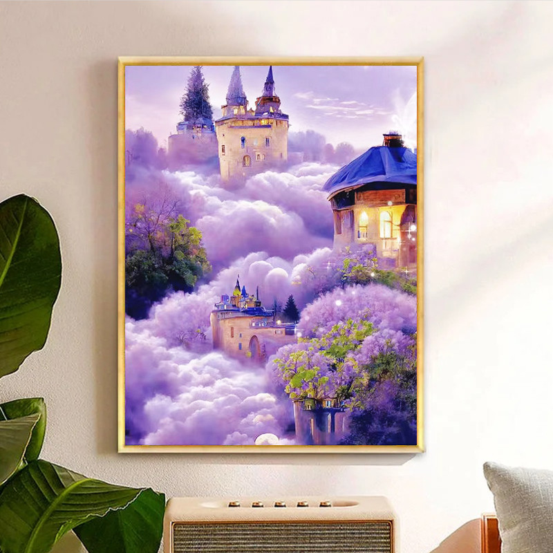 2024新款钻石画紫色城堡满钻梦幻唯美风景画客厅卧室简约小幅手工