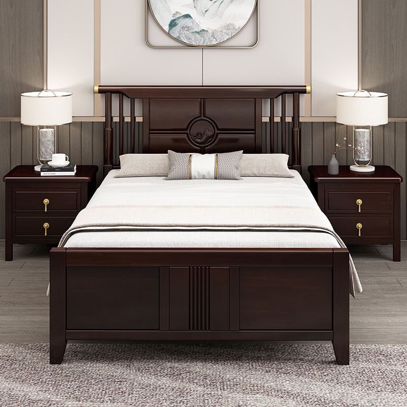 新中式实木床1.2米/1.35m家用次卧小床酒店公寓禅意民宿1米单人床