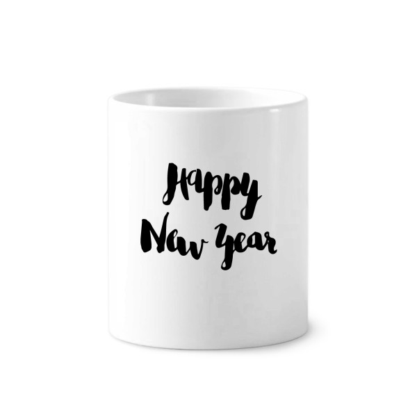 新年快乐英文手写艺术陶瓷刷牙杯子笔筒白色马克杯礼物