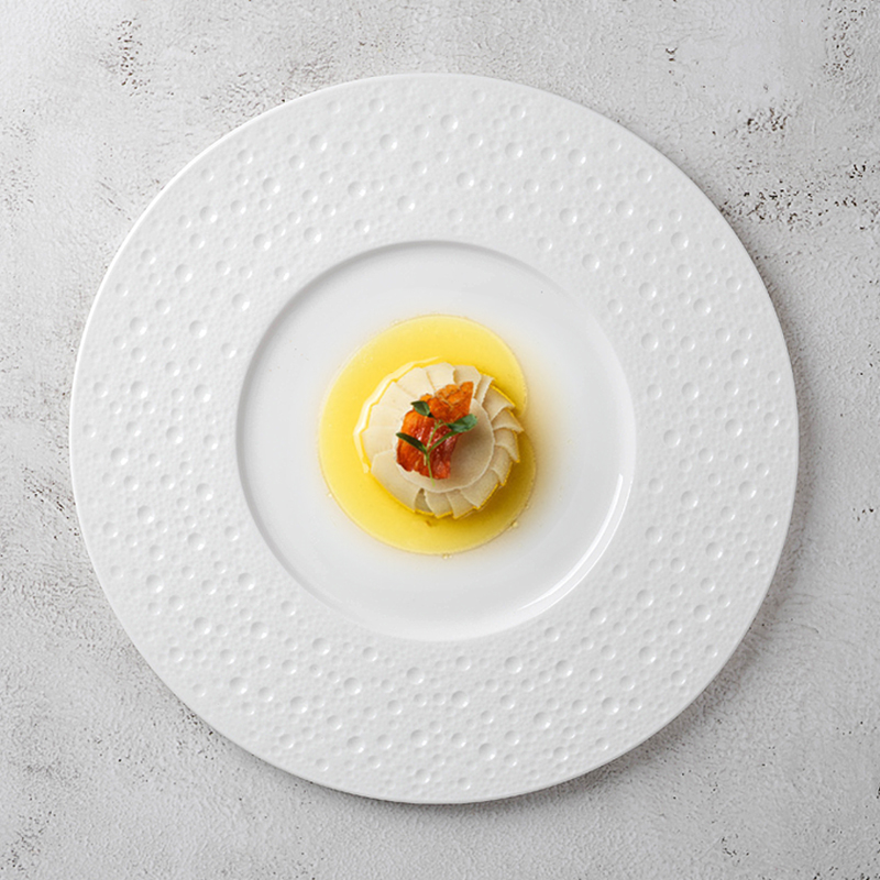 创意陶瓷盘白色陨石纹圆形盘法式分子料理摆盘餐具酒店餐厅点心盘