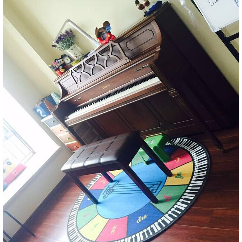 。新品圆形钢琴凳防滑地垫钢琴键盘五线谱音乐地毯钢琴三角y琴凳