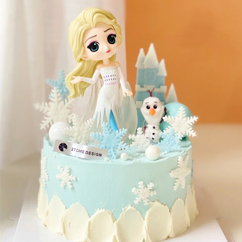 第四代艾莎公主蛋糕装饰摆件冰雪奇缘迪士尼卡通玩偶城堡雪花插件