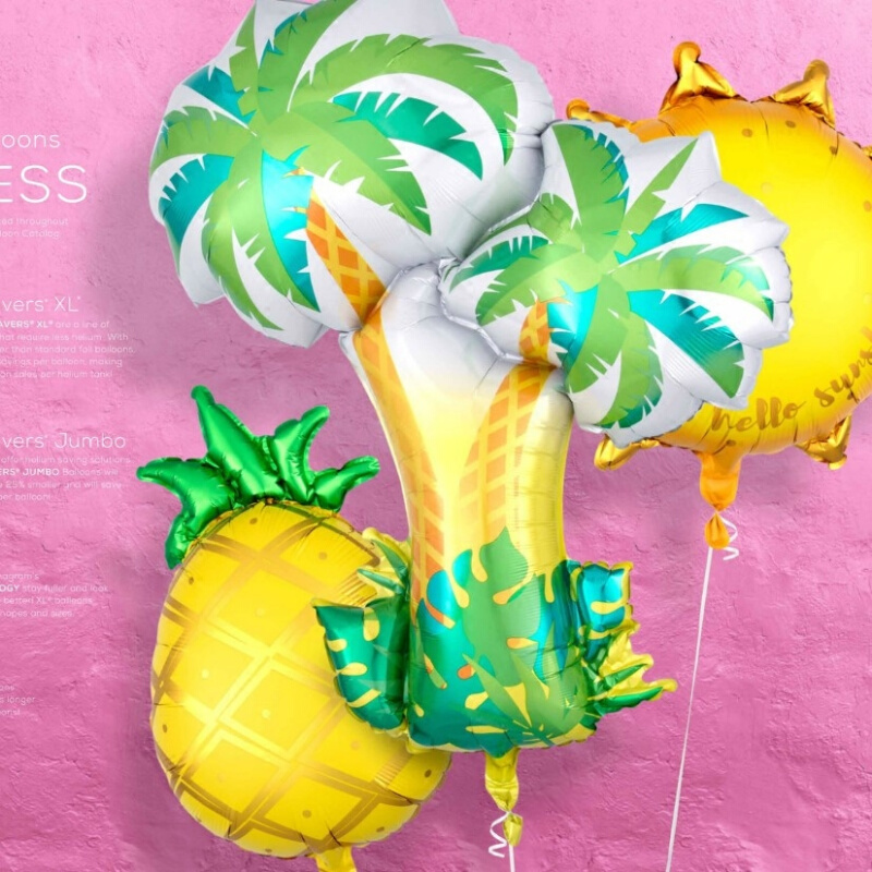 。夏季主题派对生日装饰气球太阳棕榈树西瓜橙子菠萝进口铝膜气球
