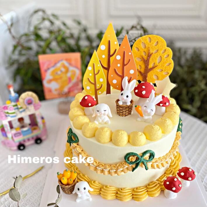 秋天蛋糕小兔子蛋糕装饰摆件枫叶小蘑菇萝卜兔火车兔女孩生日r