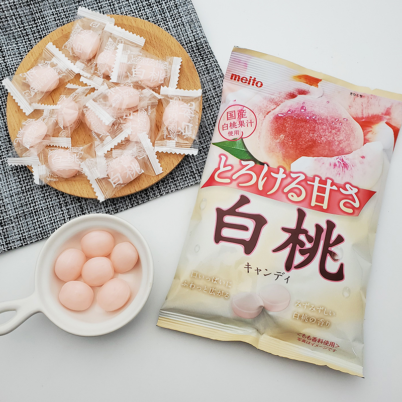 日本进口 meito白桃水蜜桃果糖名糖桃子味硬糖冈山网红零食17粒入