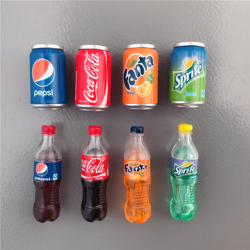 汽水瓶冰箱贴磁贴个性雪碧可乐芬达饮料冰箱磁性留言贴卡通易拉罐