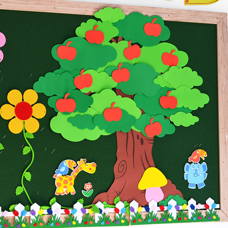 幼儿园墙面装饰大苹果树评比栏照片贴EVA泡沫墙纸黑板报墙贴