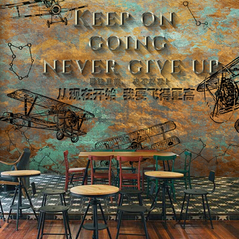 网吧壁画3D立体个性飞机背景墙纸怀旧复古主题餐厅咖啡厅网咖壁纸