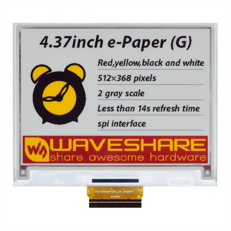 4.37寸e-Paper可视度宽四色电子墨水屏裸屏 SPI通信 512×368像素