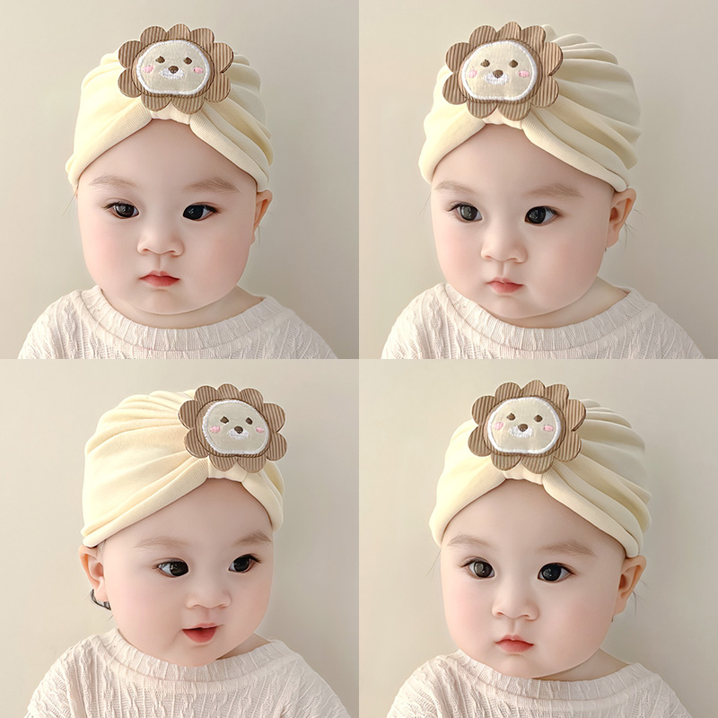 婴儿帽子春秋季男女宝宝胎帽超萌可爱卡通狮子新生儿印度帽囟门帽