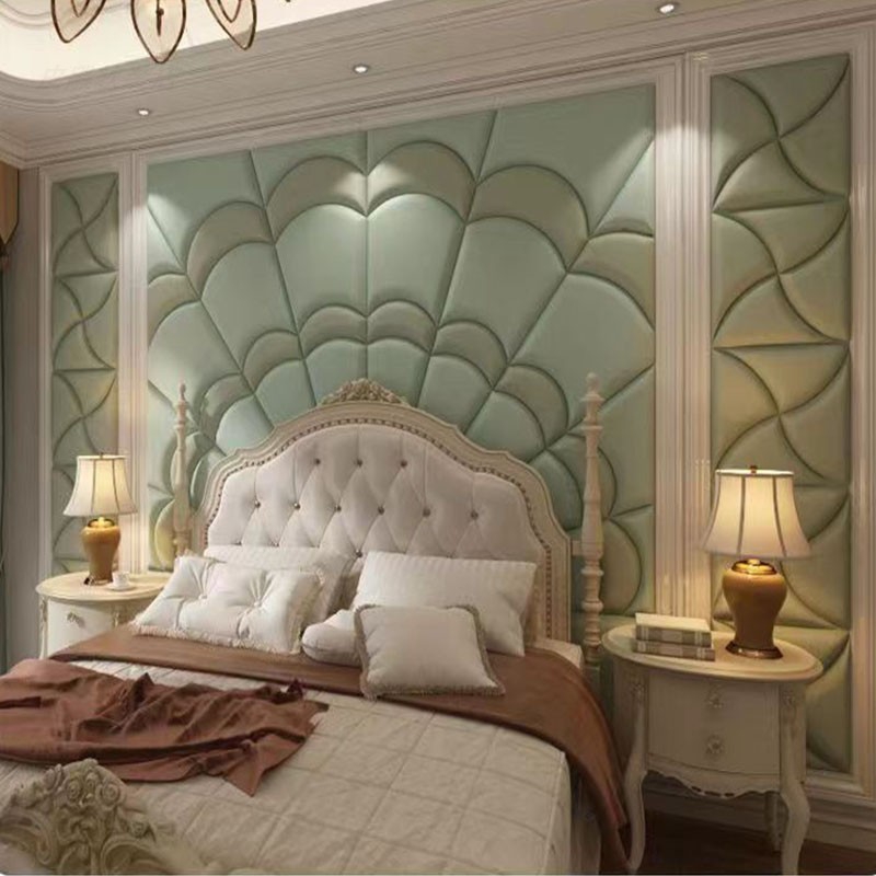 定制欧式孔雀弧形卧室床头软包背景墙客厅沙发电视墙皮革硬包装饰