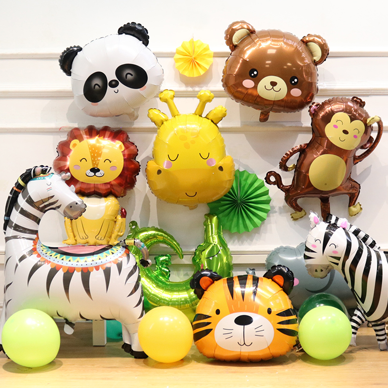 儿童节拍照道具丛林动物卡通造型铝膜气球狮子老虎浣熊松鼠长颈鹿