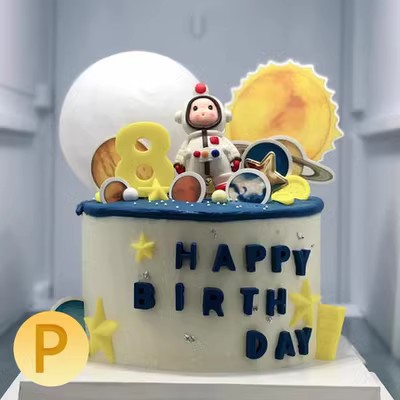 男孩生日宇航员潮玩款翻糖6 8 10 寸蛋糕模型假体生日模具摆件