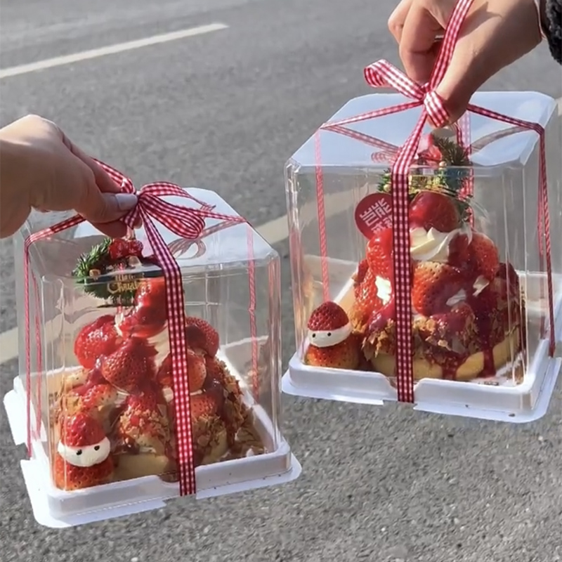圣诞节草莓奶油炸弹蛋糕包装盒草莓尖尖慕斯提拉米苏一次性打包盒