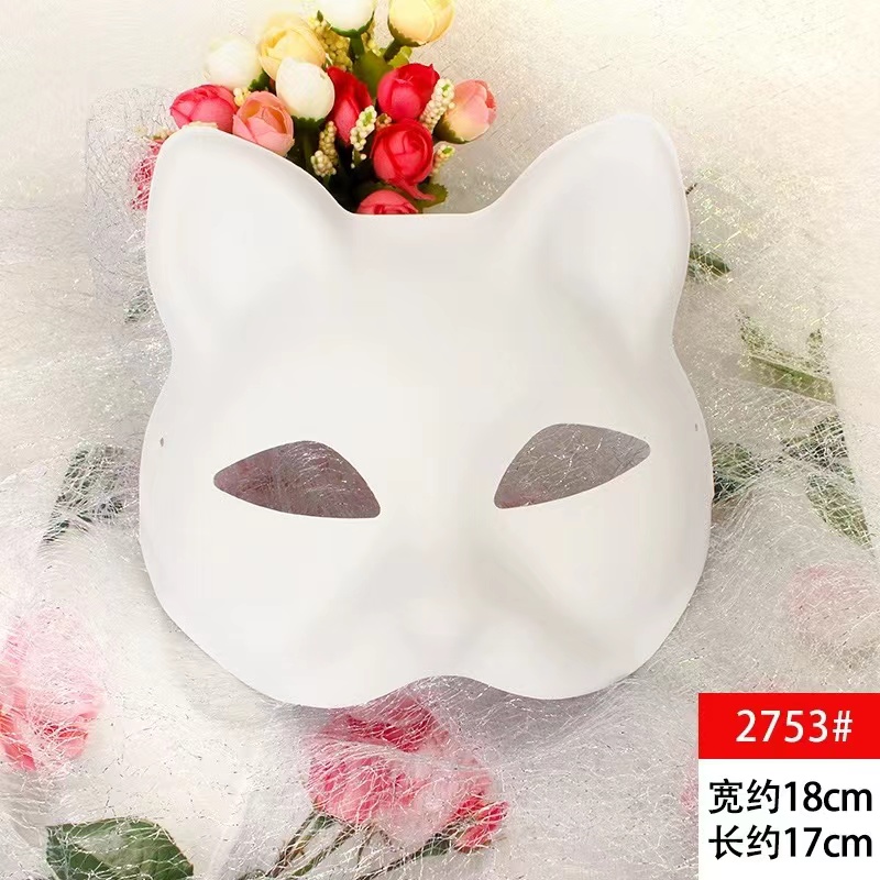爆款日式半猫脸和风铃装扮狐狸面具cosplay儿童白色手绘制作道具