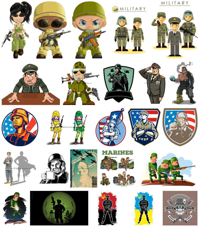 A0457矢量AI设计素材 卡通军事风格士兵战士人物形象插画图案