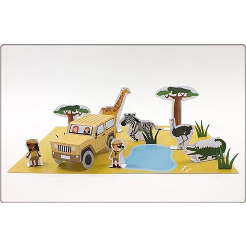 儿童益智DIY立体手工制作卡通非洲大草原动物场景纸模型纸艺玩具