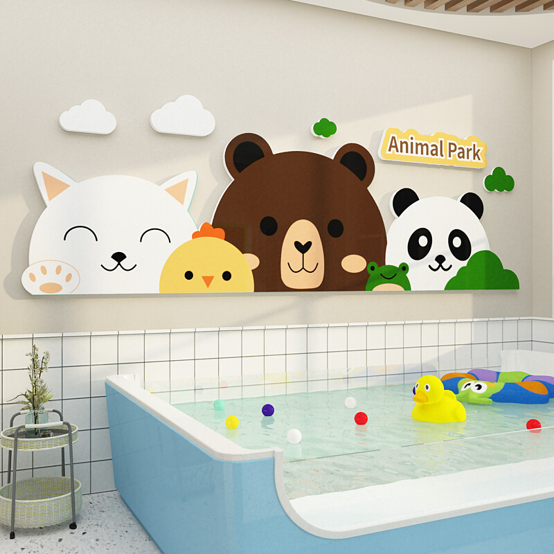 婴儿游泳馆墙面装饰浴室防水瓷砖创意卡通玻璃贴纸母婴室背景布置
