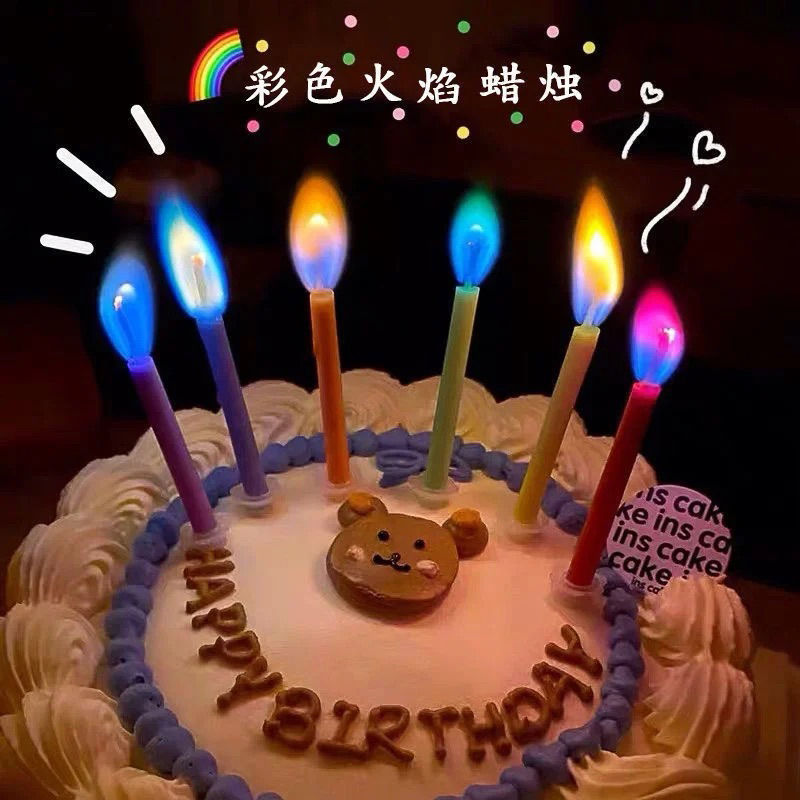 五彩变色彩色火焰彩虹卡通爱心小熊兔子笑脸生日蜡烛蛋糕装饰插件