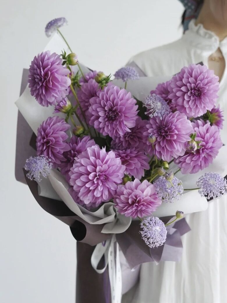 小众唯美高级花型紫色大丽花鲜花插花水养云南直发送朋友送长辈