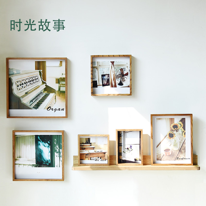 定制 实木照片墙日式文艺免打孔1米餐厅原木挂墙相框洗照片定制议