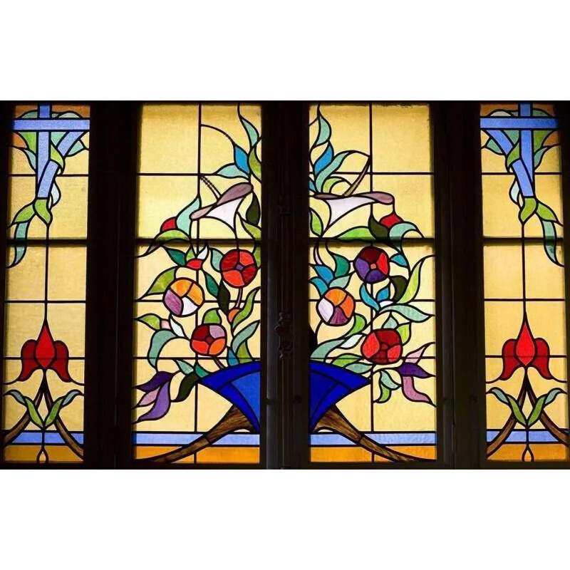 钢化Tiffany教堂蒂凡尼艺术玻璃玄关隔断屏风窗户门彩色吊顶 简约