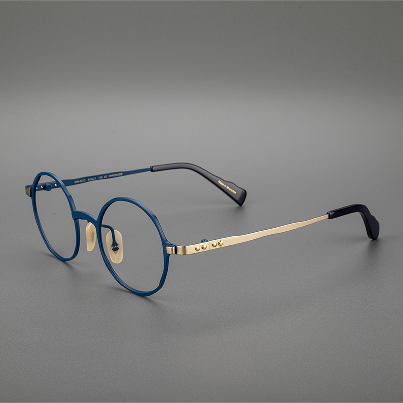 文青日系同款MM0012复古圆框纯钛镜架男女不对称个性眼镜框架