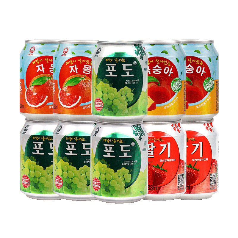 韩国九日果汁饮料整箱238ml*12瓶含果粒果肉国产葡萄草莓桃子西柚