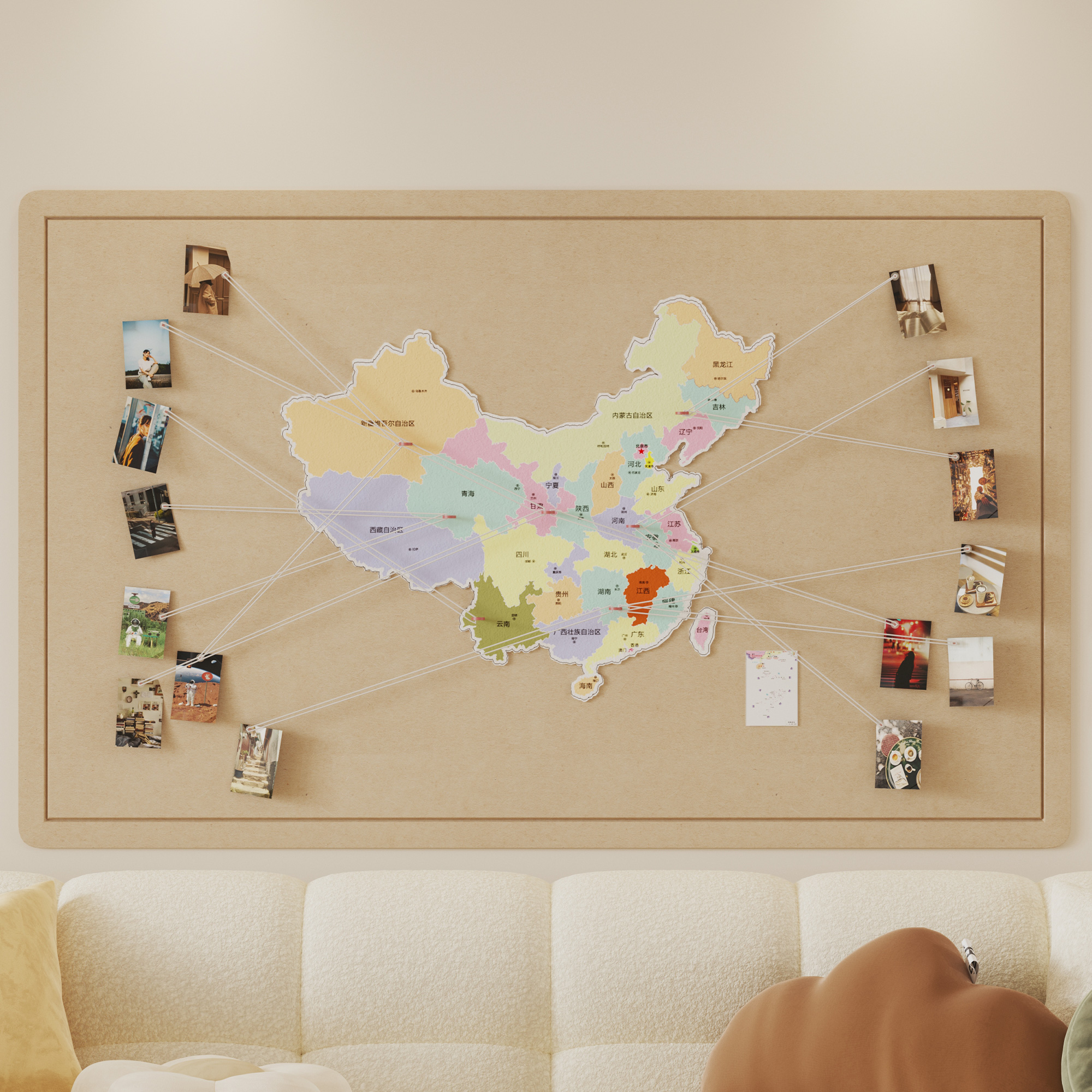 毛毡墙贴中国旅行地图照片墙背景板打卡足迹办公室客厅装饰画挂画