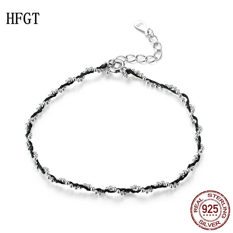 HFGT老鼠本命年小红绳子S925纯银手链时尚镀白金女简约银手链