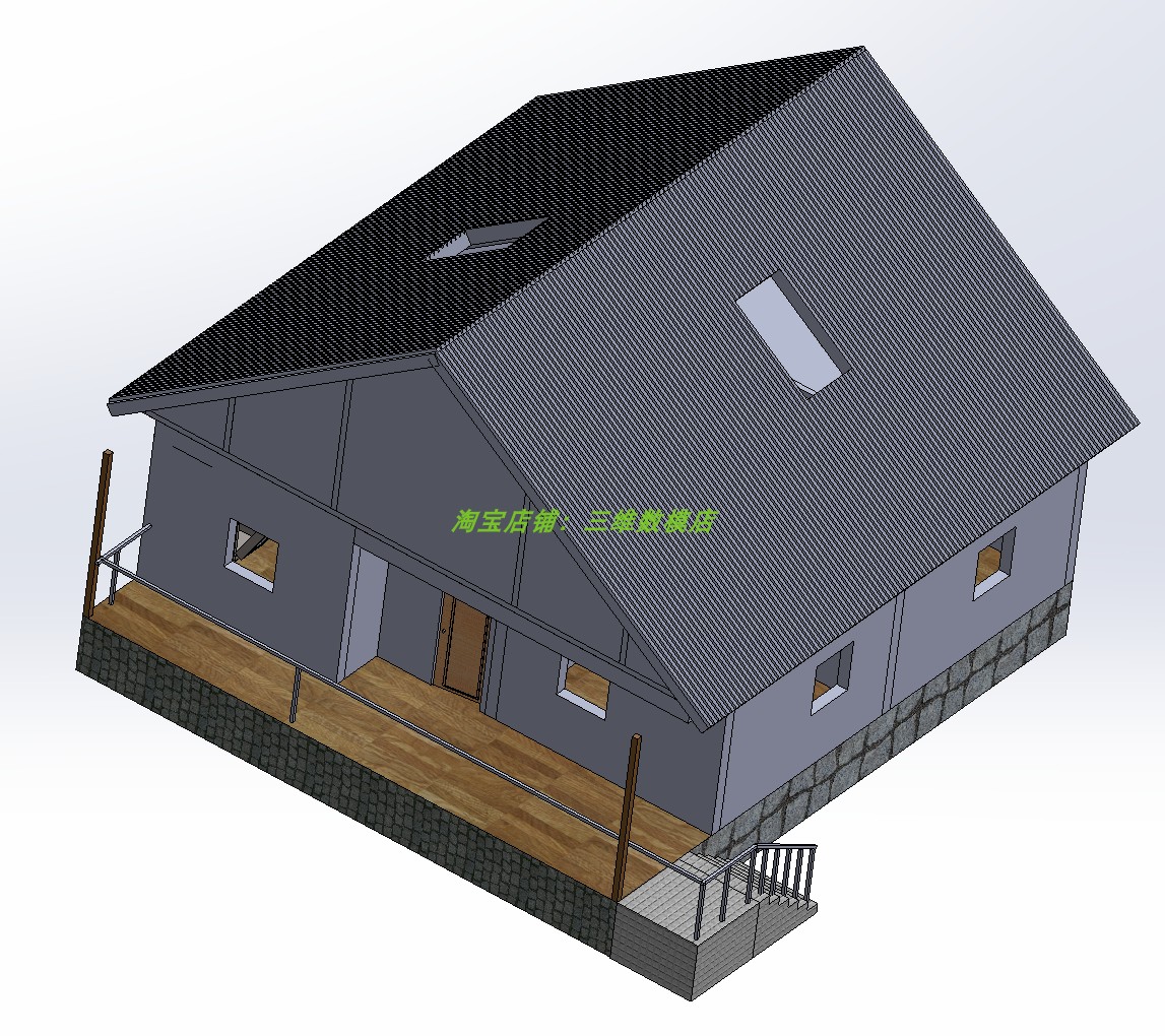 100平带阁楼房屋子斜顶楼房3D三维几何数模型独栋别墅Solidworks
