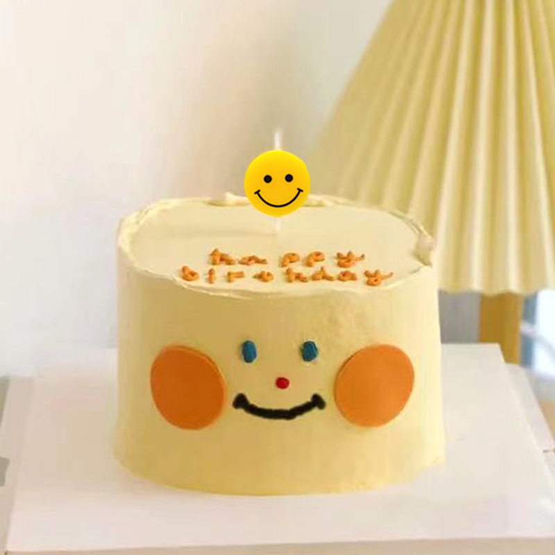 简约ins风卡通可爱开心笑脸微笑儿童生日创意蜡烛派对蛋糕装饰