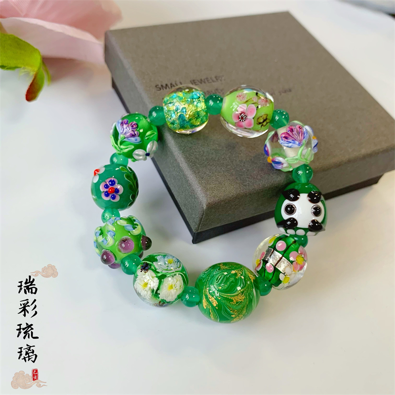 瑞彩原创日式达摩琉璃珠寓意手链女生手串绿色可拉伸夏季新品定制