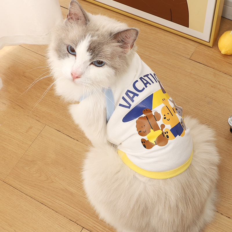 猫猫衣服夏季新款金渐层小猫背心卡通三只小狗吊带宠物服饰两脚衣