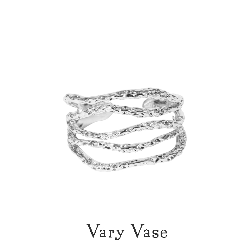 Vary Vase纯银线条戒指 原创肌理小众设计开口可调节